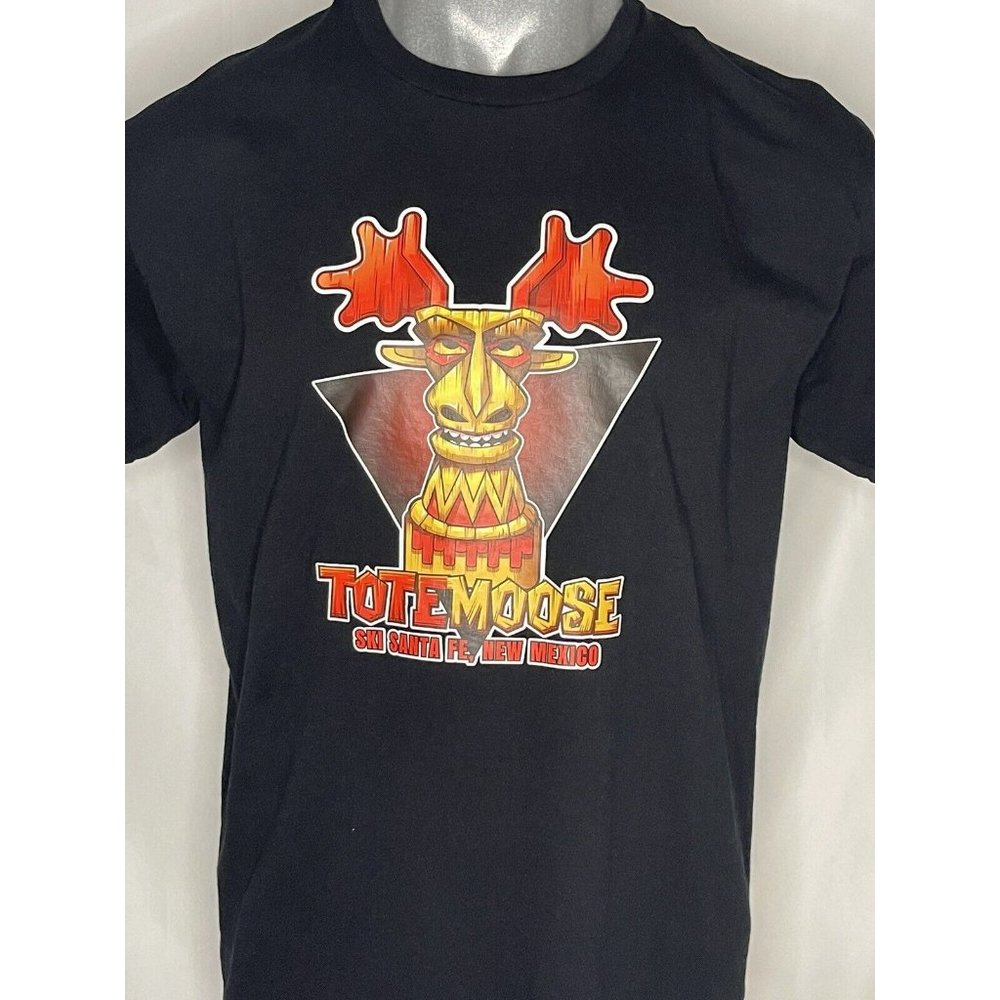 Ski Santa Fe NM Totem Moose Black T Shirt sz M New Mexico Skiing Totem Marty